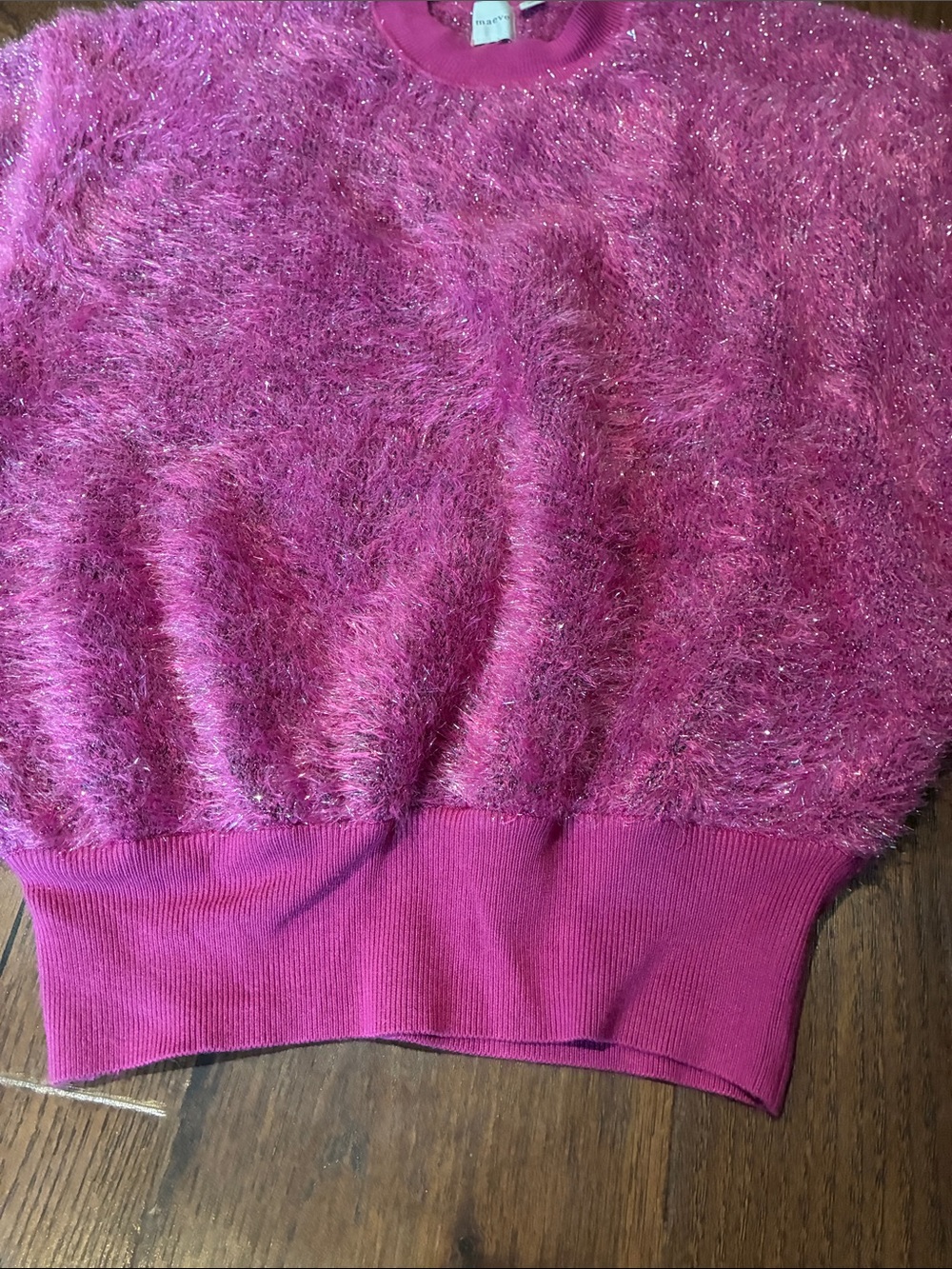 Maeve Sparkle Fuzzy Crewneck Sweater in Bright Pink - Picture 5 of 7